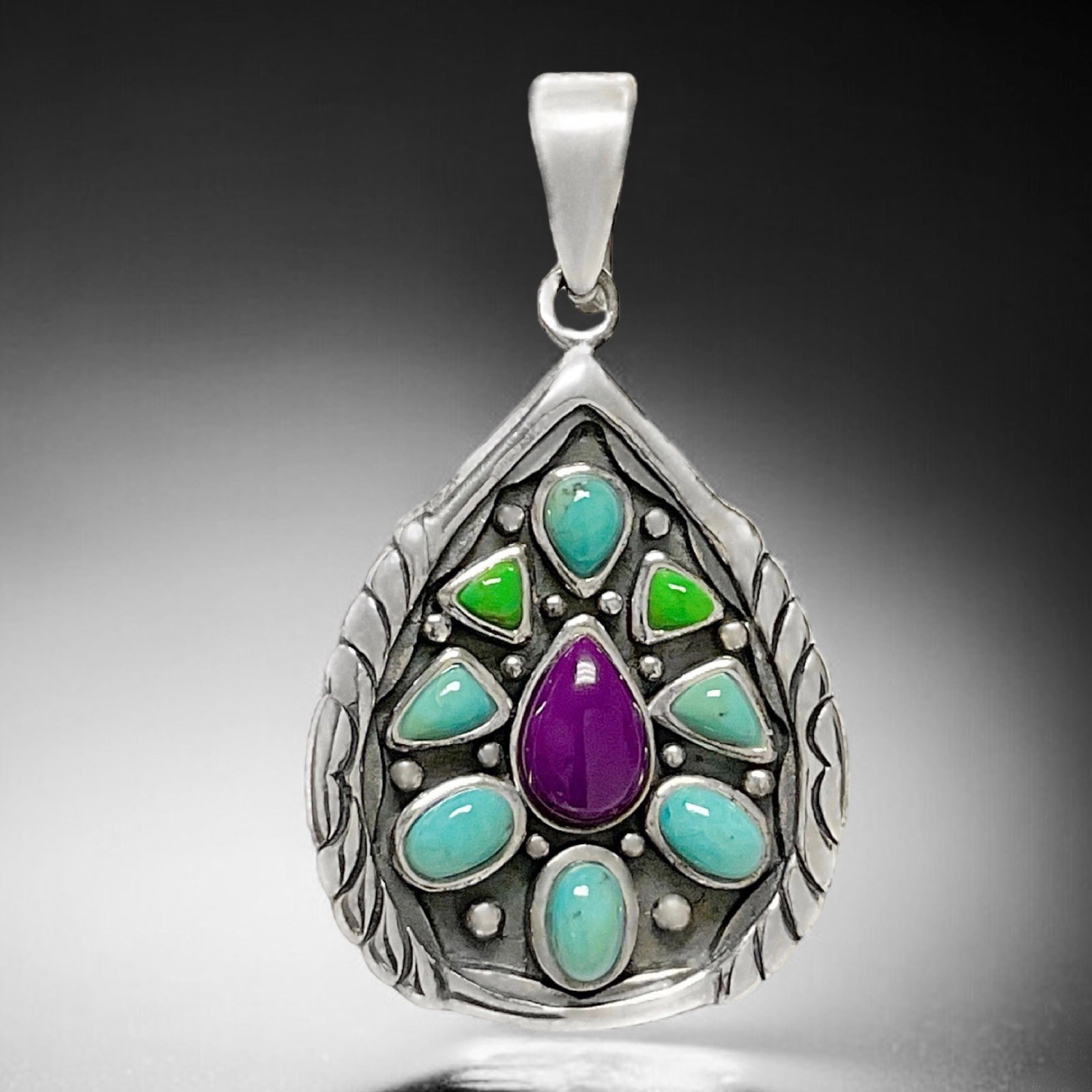 Multi Colored Turquoise Pear Shape Sterling Silver Pendant (1 of 1)