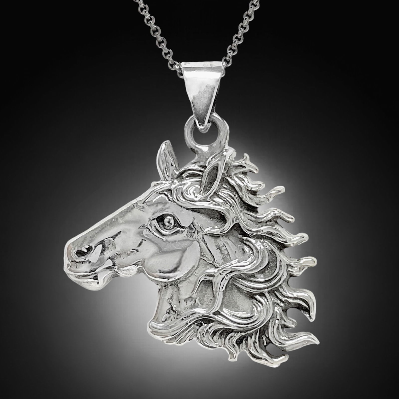 Unique Large Stallion Horse Head Sterling Silver Pendant (1 of 1)