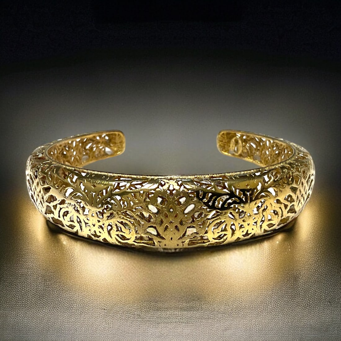 Crafted in Italy Filigree Vermeil Bangle Cuff: Product Details Item: Bracelet Metal: Vermeil Gemstone: None Approximate Measurements: Width: 15.2 mm Ring Size: Not Applicable Chain Length: Not Applicable Chain Metal: Not Applicable