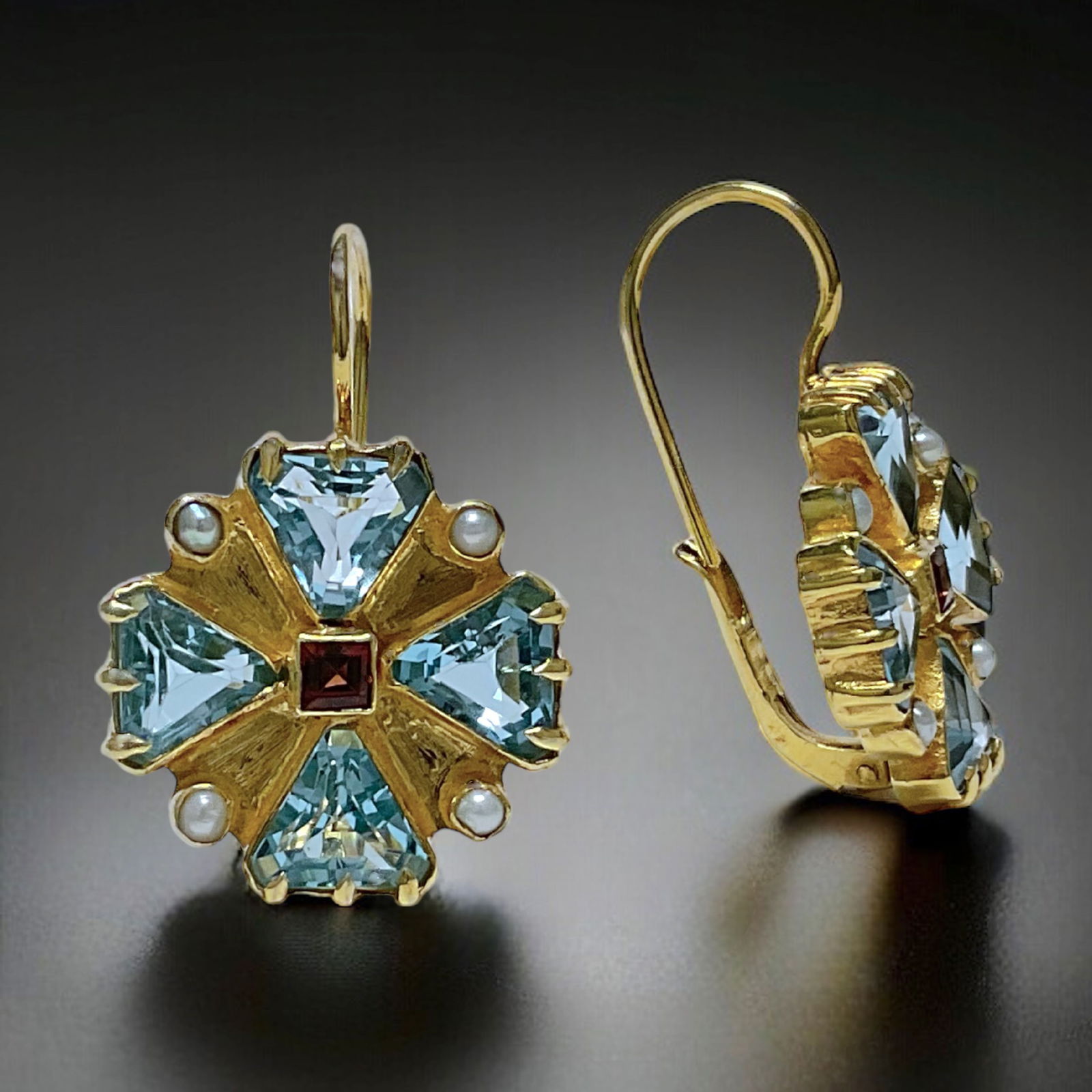 White Pearl, Garnet, & Blue Topaz  Lever back Earrings set in 14K Gold over Sterling Silver (1 of 1)