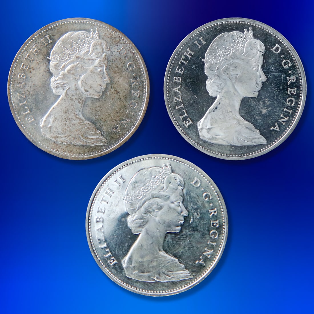 (3) 1965 Canada Queen Elizabeth Silver Dollar Lot (1 of 2)