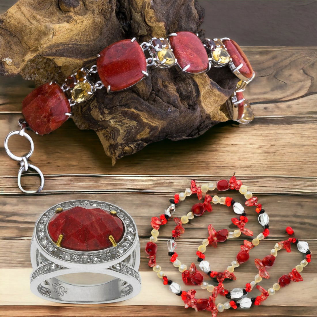 Radiant Coral, Citrine & Garnet Jewelry Ensemble (1 of 1)