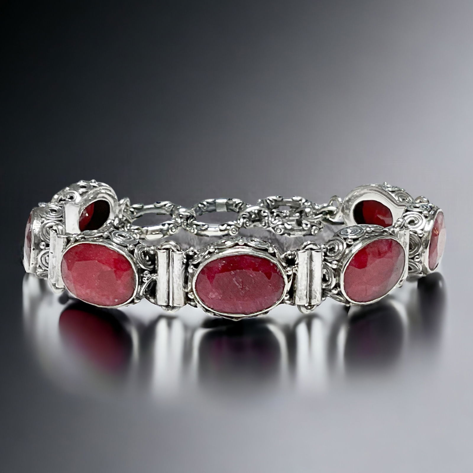 Sterling Silver 8.5" Bracelet with Red Dyed Corundum (1 of 1)