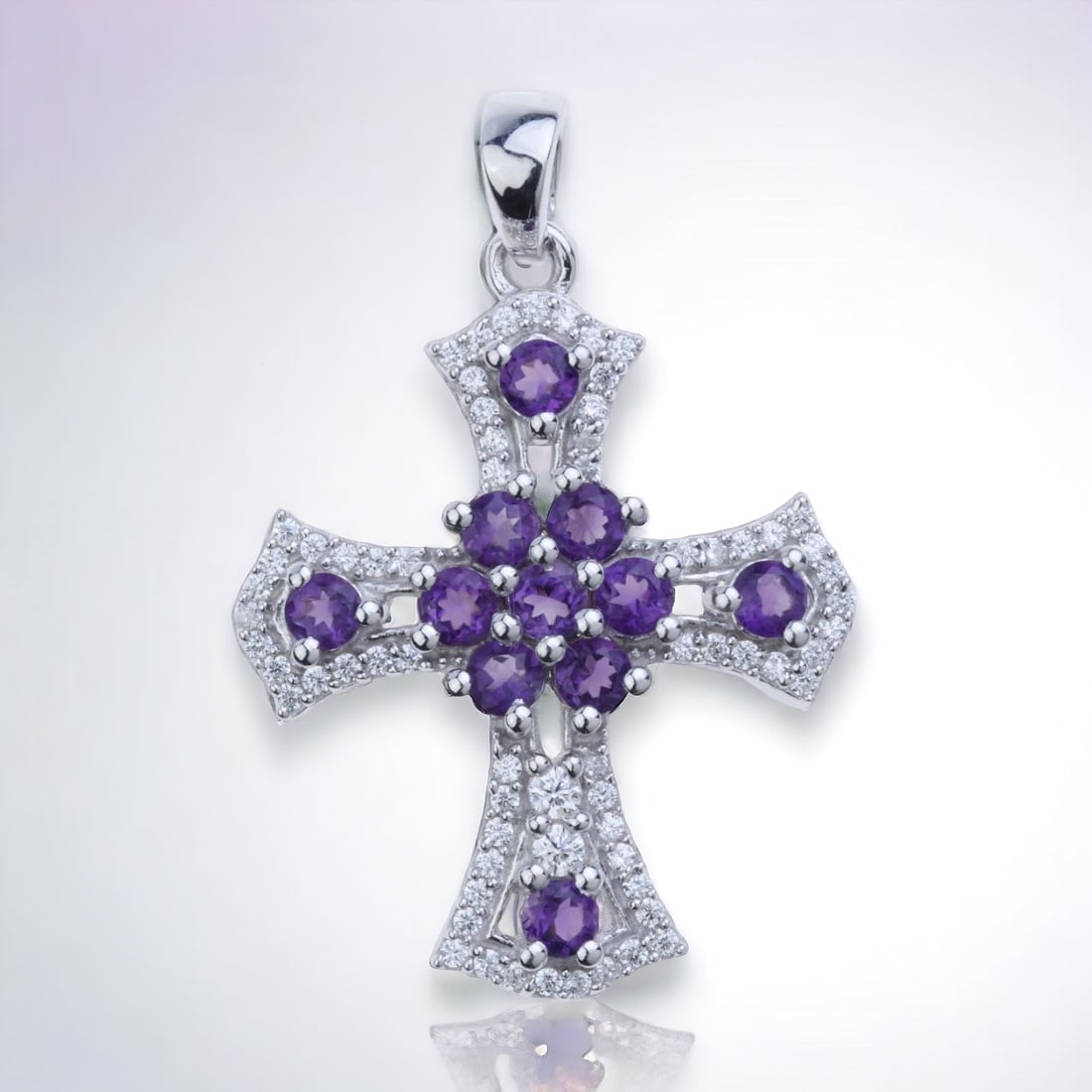 Amethyst Cross Pendant with White Zircon accents (1 of 1)