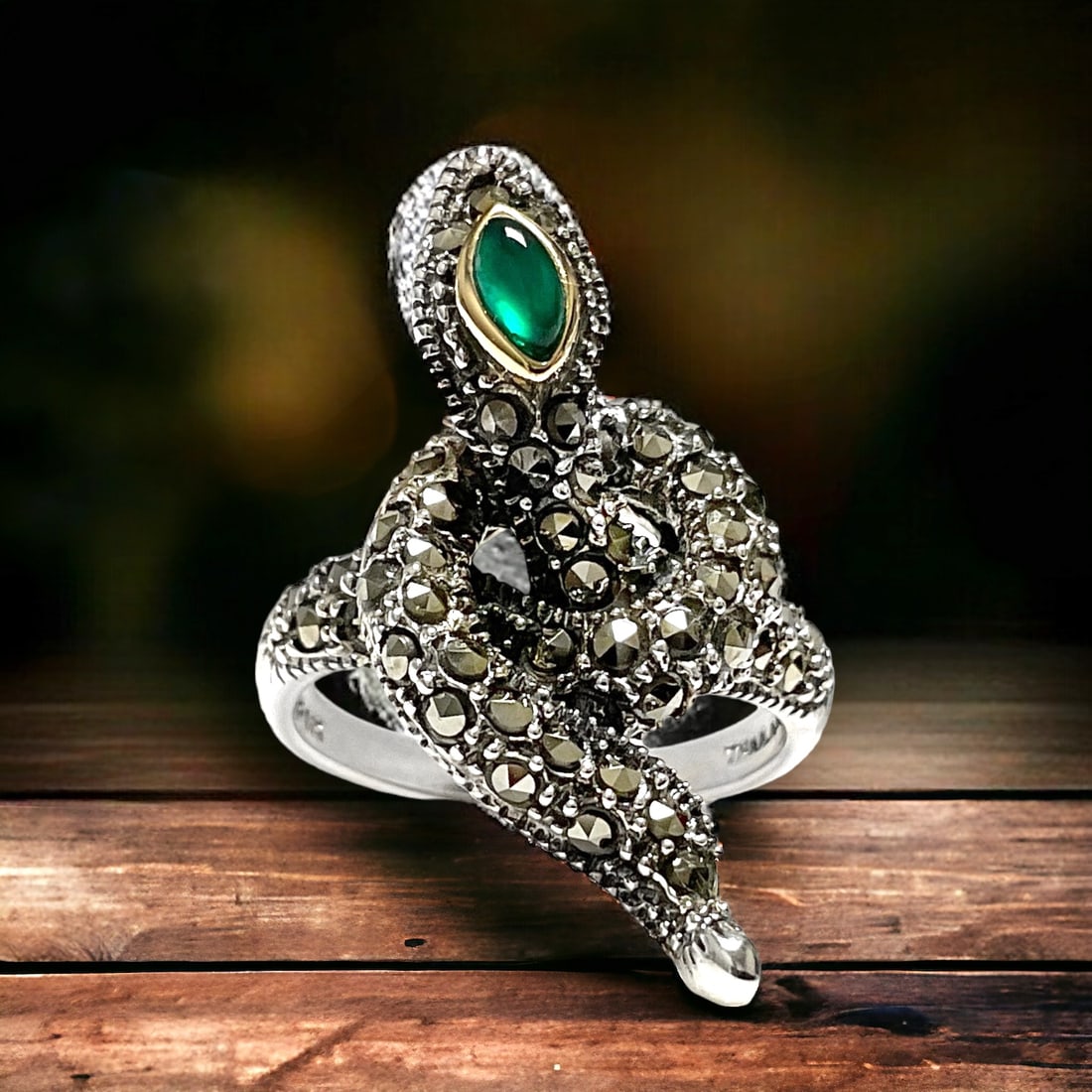 14K & Sterling Silver Snake Ring with Green Agate (1 of 1)