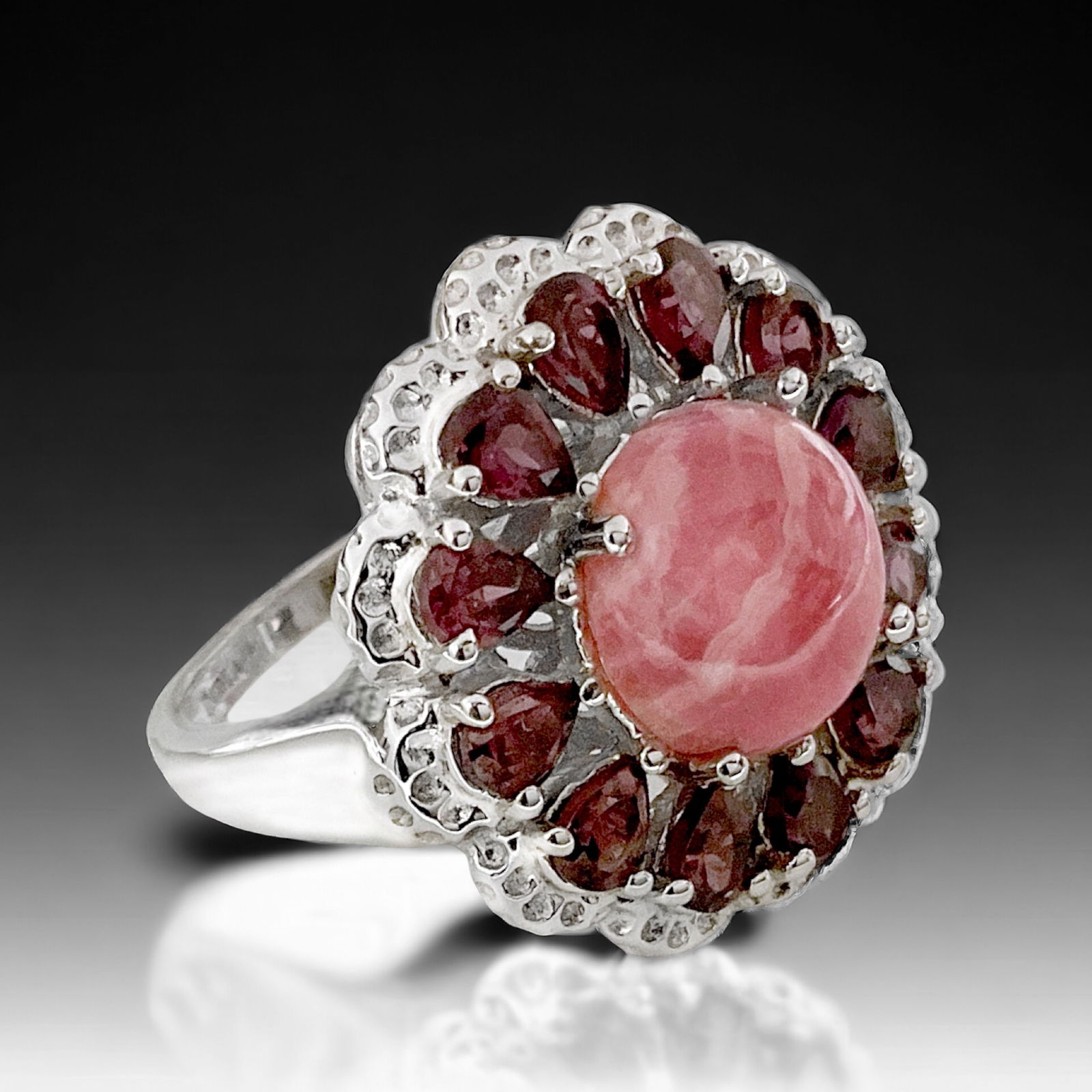 2.04 ct Garnet & Rhodochrosite Sterling Silver Ring - Size 7 (1 of 1)