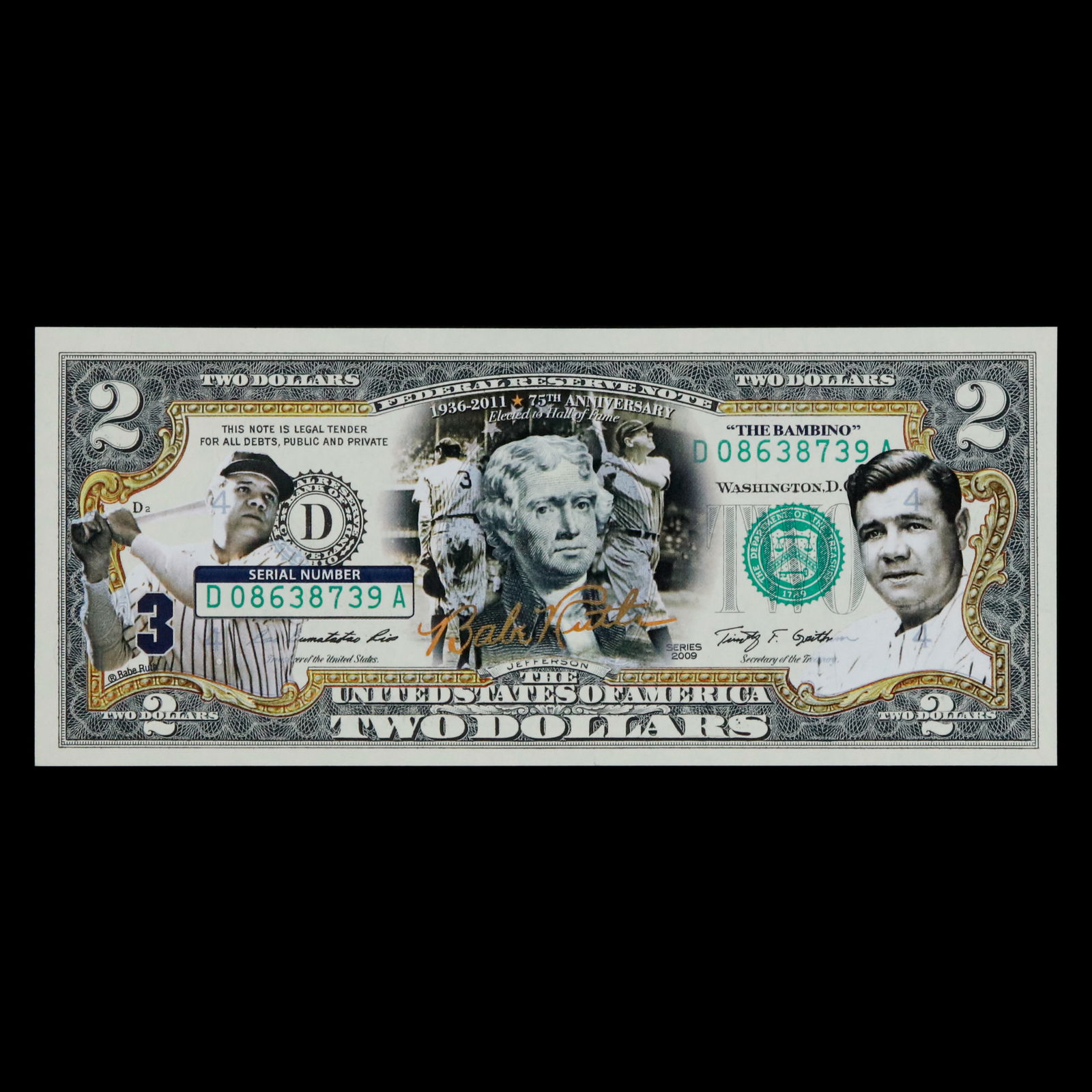 Two Dollar Bill Babe Ruth 75th Anniversay Hall of Fame (1 of 5)