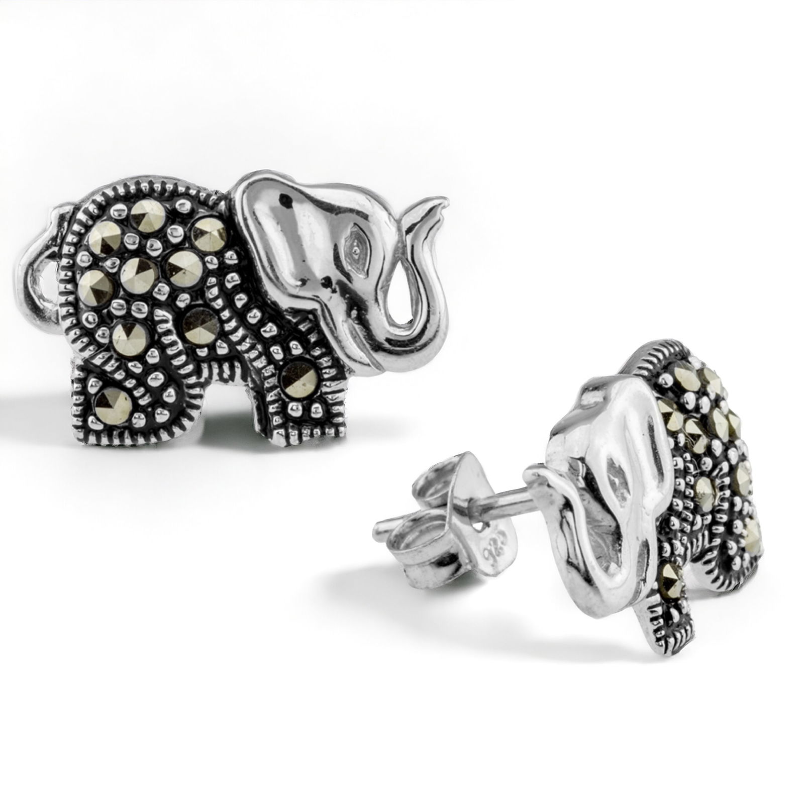 Marcasite Elephant Sterling Silver Stud Earrings (1 of 1)