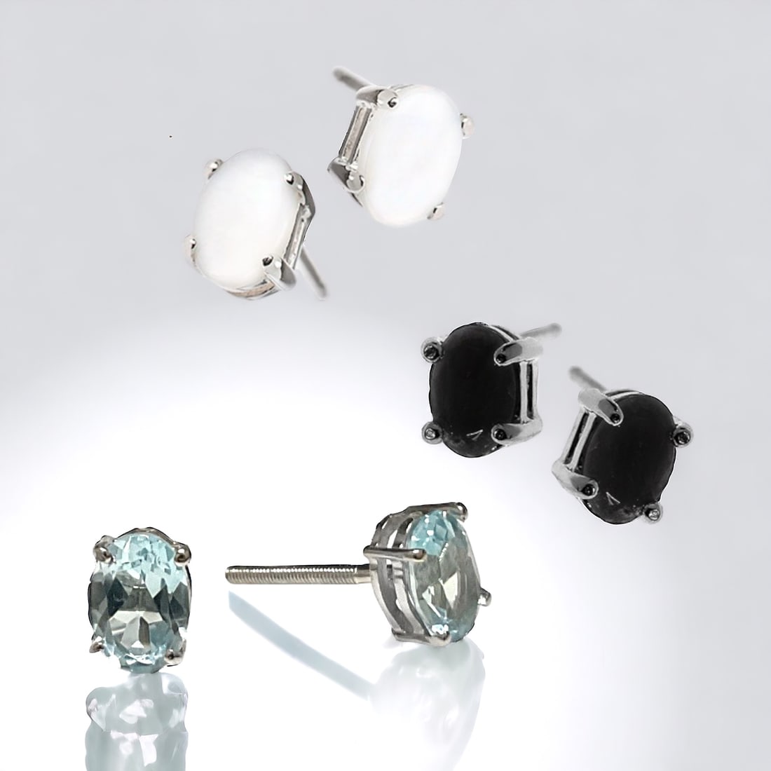 Set 3 Sterling Silver Earrings: Blue Topaz & Onyx (1 of 1)