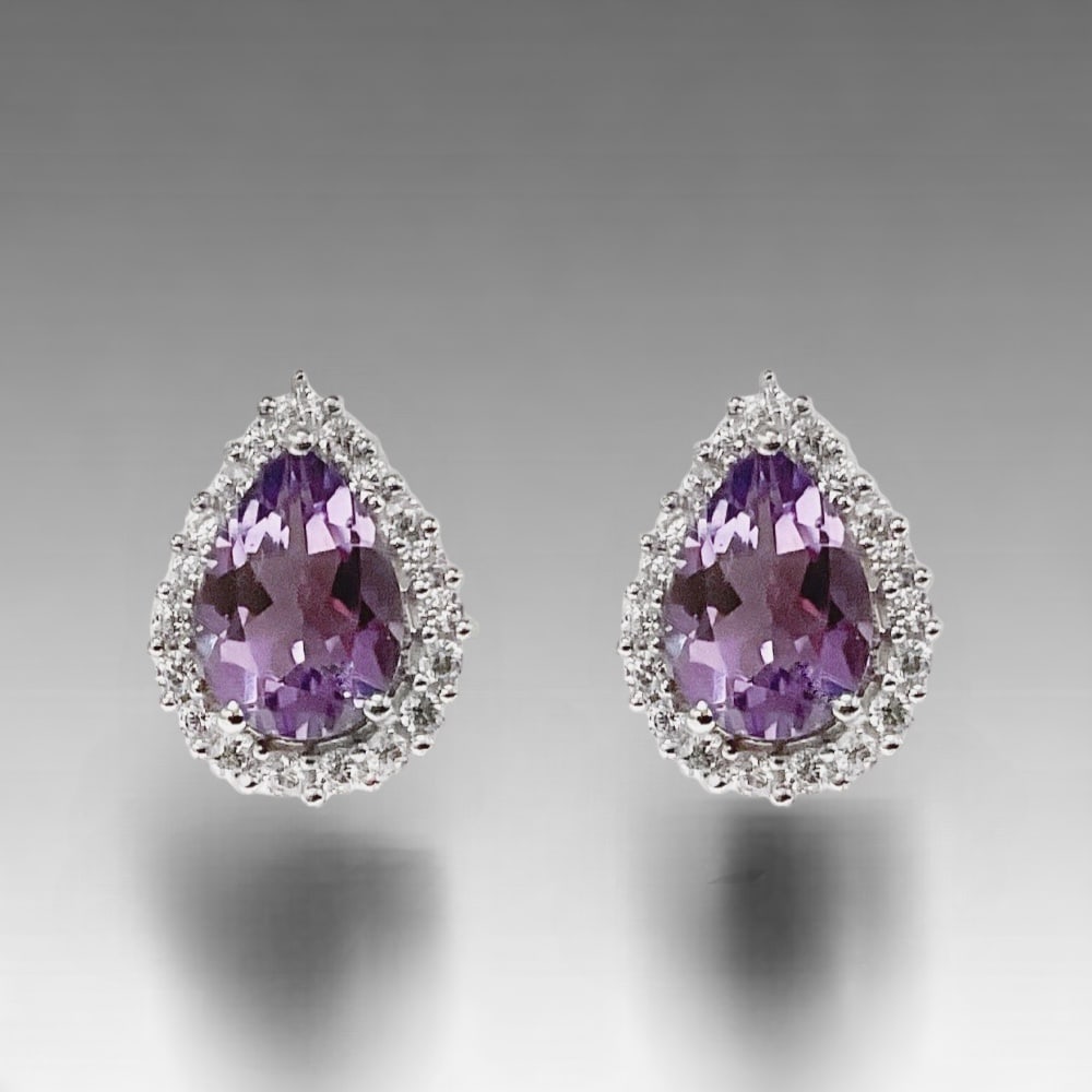 Pear shaped Amethyst Earrings with White Zircon (1 of 1)