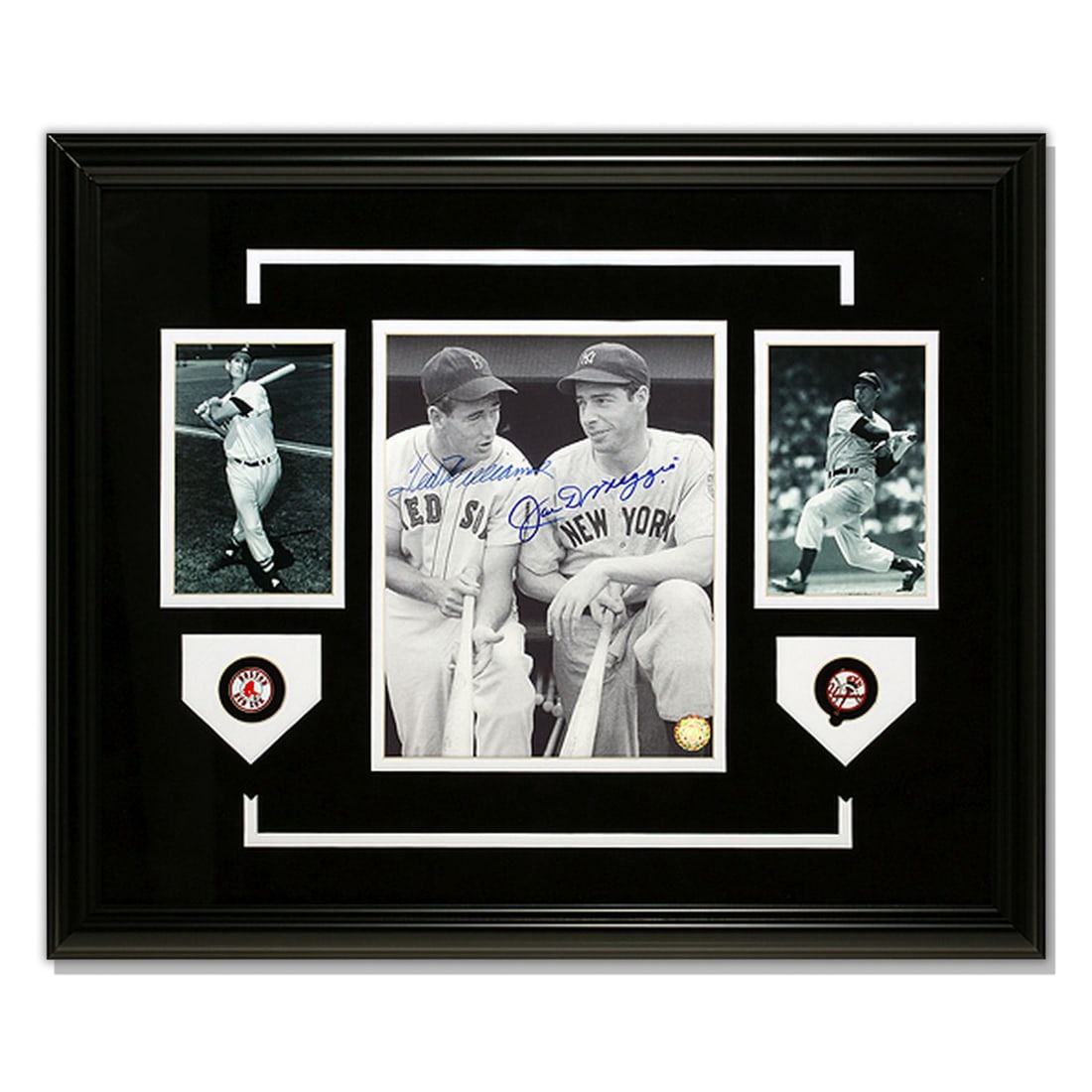 "A Summit at the Stairs": Ted Williams & Joe DiMaggio Signed Dugout Photograph: "A Summit at the Stairs": Ted Williams & Joe DiMaggio Signed Dugout Photograph. Behold a moment in history captured in silver gelatin–a museum-quality framed photograph signed by two towering figure