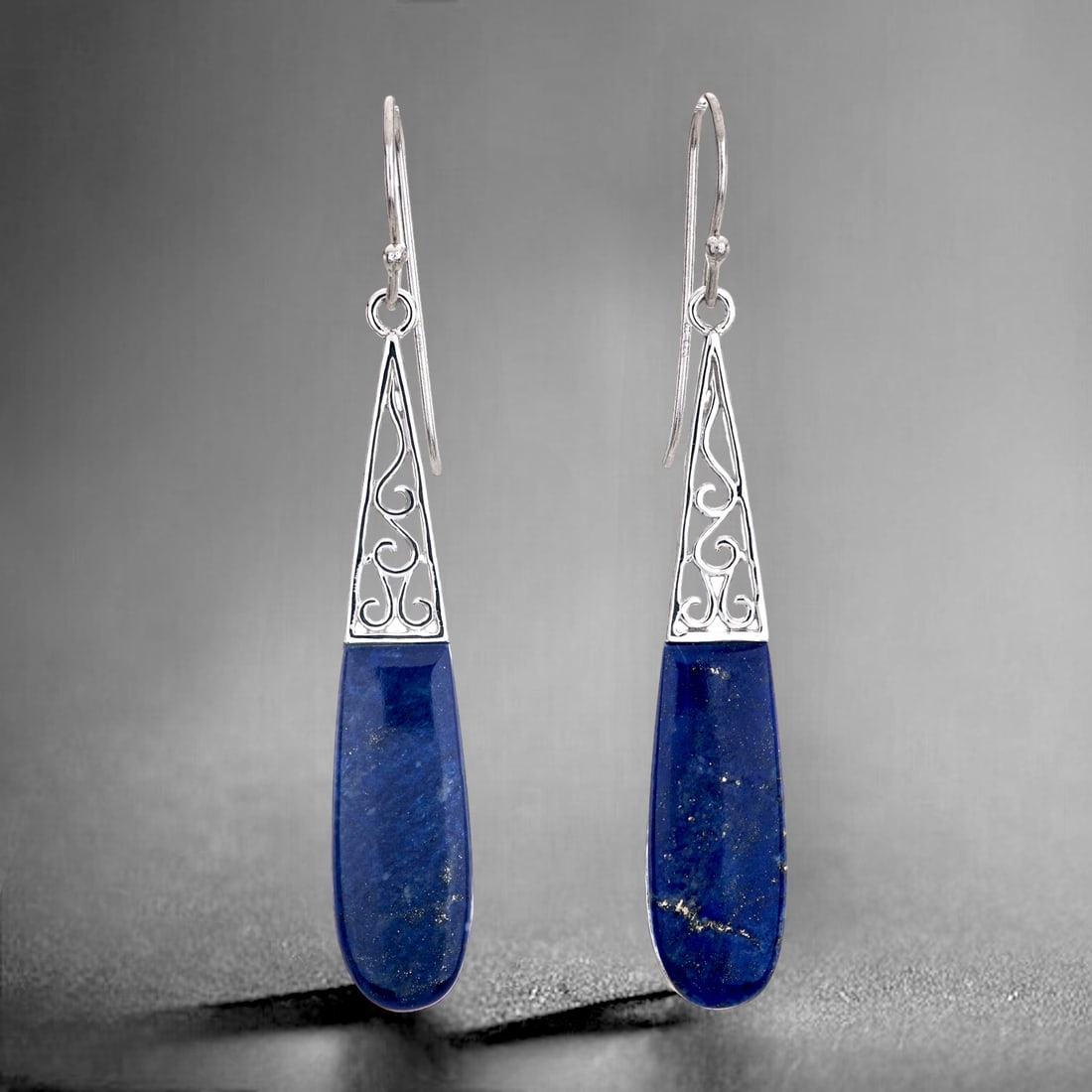 Elongated Blue Lapis Sterling Silver Drop Earrings (1 of 1)