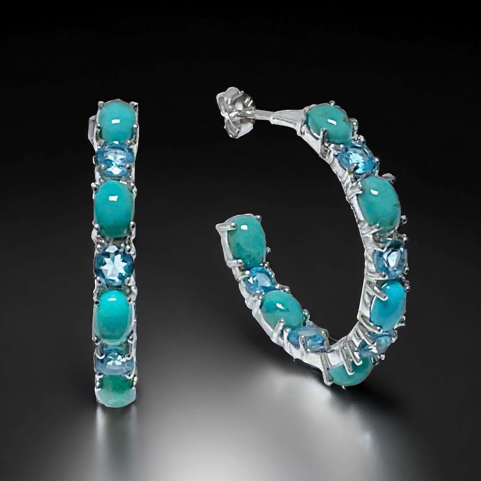 Sleeping Beauty Turquoise & Blue Topaz Hoop Earrings set in Sterling Silver (1 of 1)