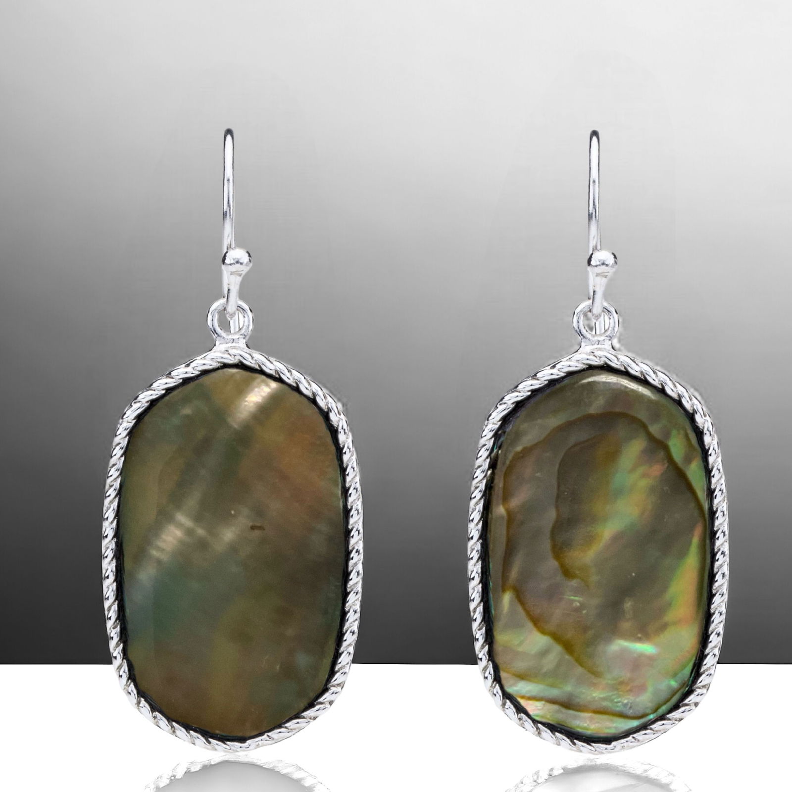 Freeform Abalone Earrings set in a rope textured Sterling Silver design (1 of 1)