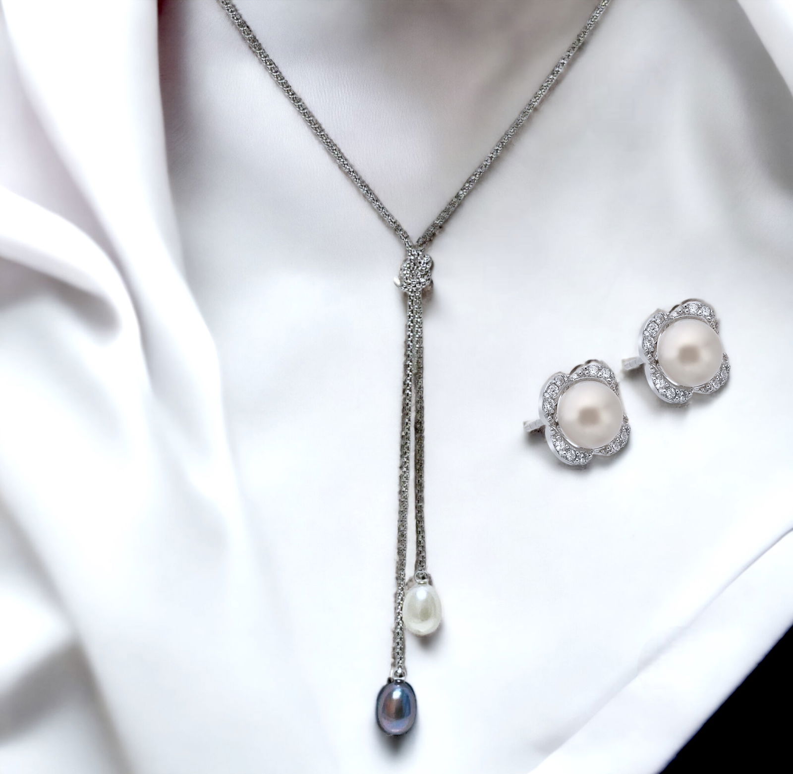 Elegant Pearl Jewelry Ensemble: Necklace & Earrings (1 of 1)