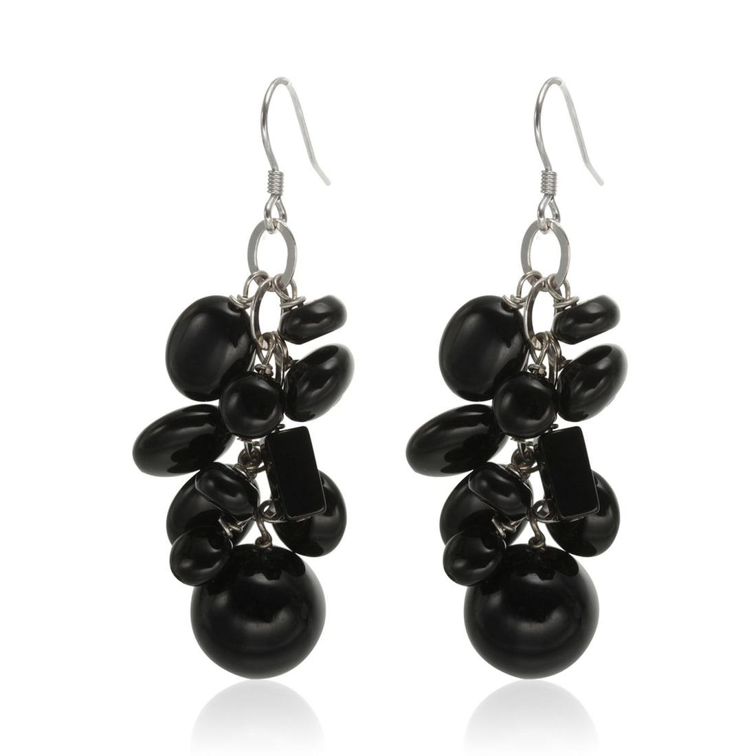 Sterling Silver Black Agate Cluster Beaded Drop Earrings (1 of 1)