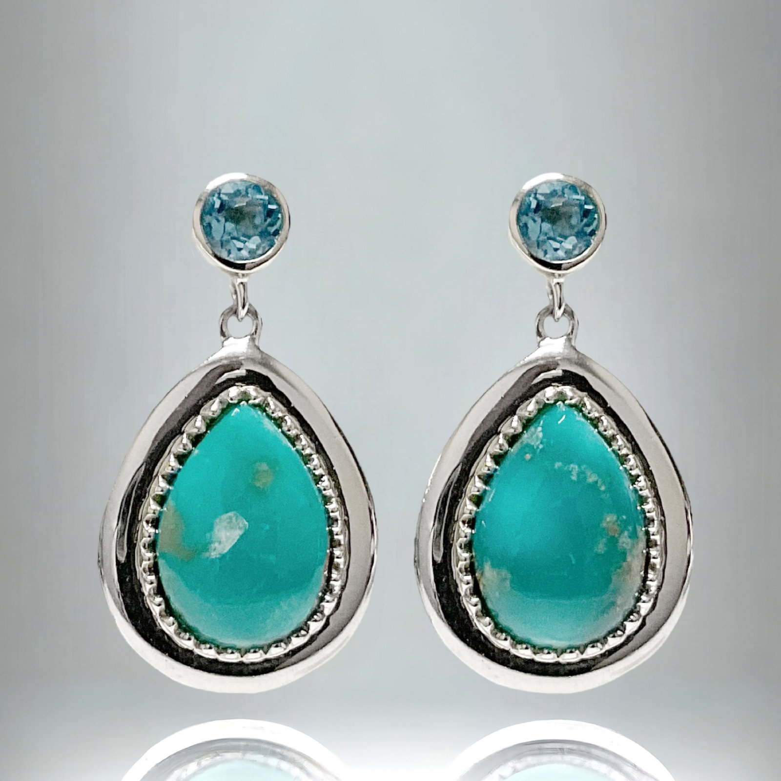 Pear shaped Turquoise & Blue Topaz Sterling Silver Earrings (1 of 1)