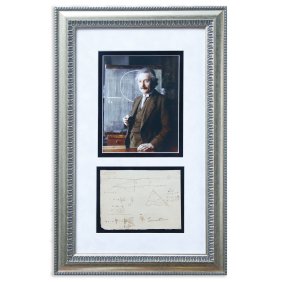 Albert Einstein's Handwritten and Signed Mathematical Equation with Geometric Illustrations