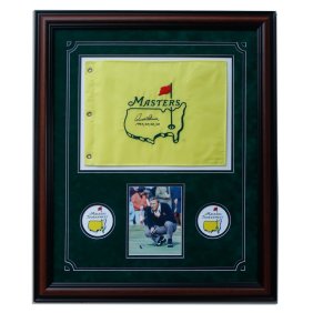 Arnold Palmer Signed Master's golf flag inscribed with the years he won the Masters