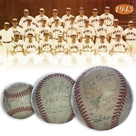 1943 New York Giants Team-Signed Baseball with Carl Hubbell & Mel Ott Signature