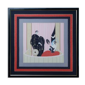 Erté Elegance: Art Deco Vintage Silk Scarf of Two Women - Framed Fashion Masterpiece