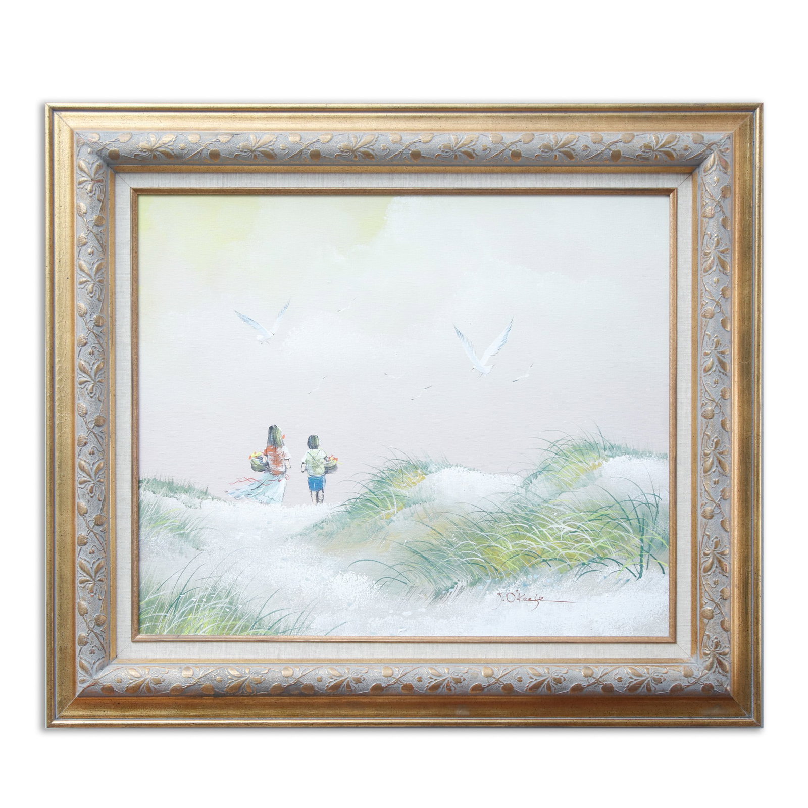J. Okeefe Original Oil Painting of Boy and Girl At The Ocean (1 of 3)