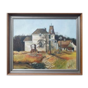Dwinnell Original Oil Painting of House and Barn