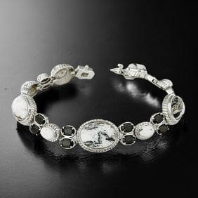 White Buffalo & Black Spinel Sterling Silver 7.5 inch Bracelet