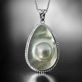 Freeform Pearl Pendant with Twisted Design Sterling Silver