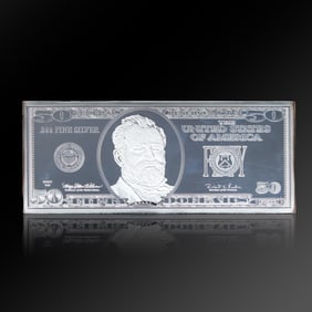 One Quarter Pound Ulysses S. Grant $50 Dollars Bill Design Silver Bar
