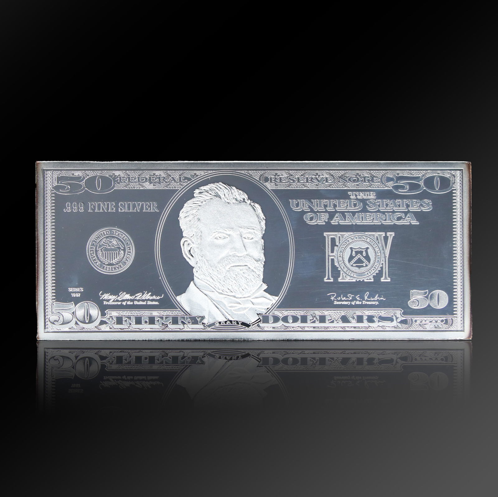 One Quarter Pound Ulysses S. Grant $50 Dollars Bill Design Silver Bar (1 of 3)