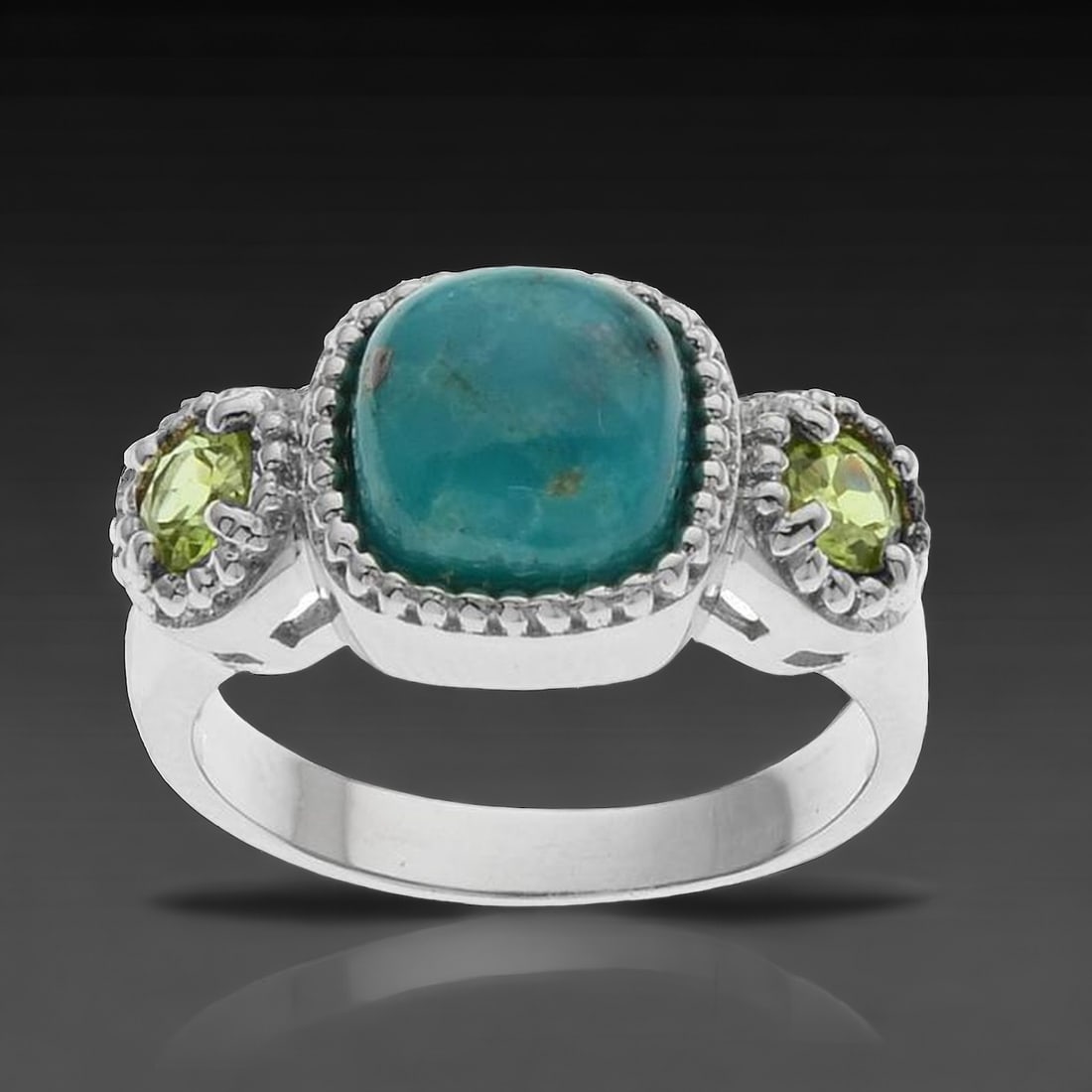 Campo Frio Turquoise & Peridot 3 Stone Sterling Silver Ring Size 7 (1 of 1)