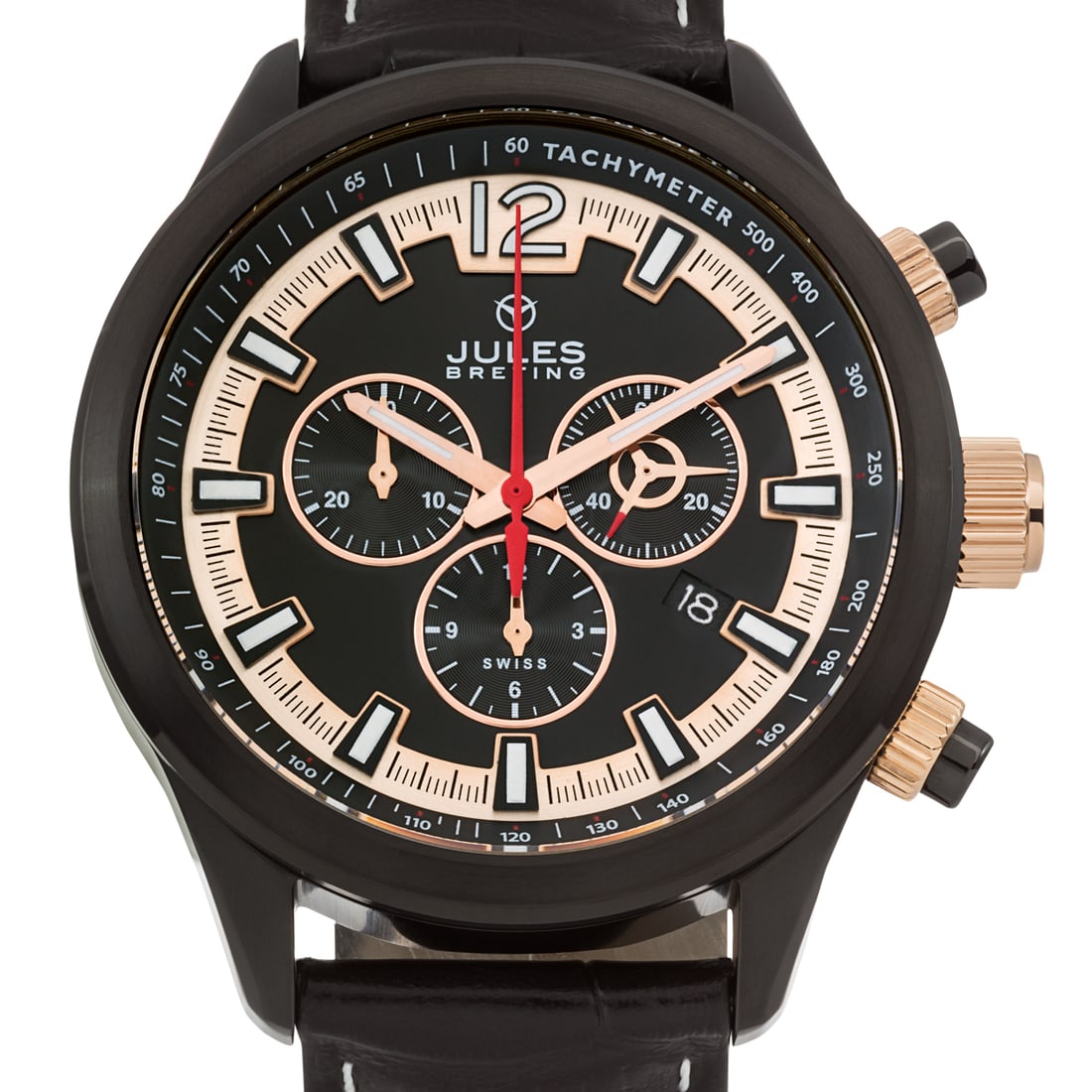 Jules Breting Nostromo: Swiss Chronograph: The Jules Breting Nostromo is a stunning timepiece that pays homage to the iconic sci-fi film ""Aliens"" and the vessel the crew inhabit. This Swiss Chronograph Watch is a 45mm masterpiece, featuring 