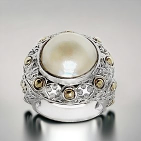 Two-Tone Mabe Pearl Sterling Silver Ring Size 7.5