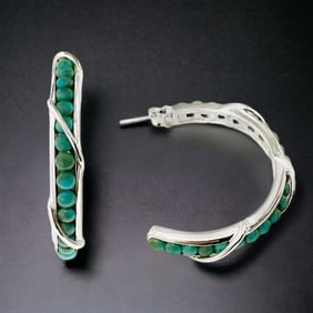 Campo Frio Turquoise Sterling Silver Hoop Earrings