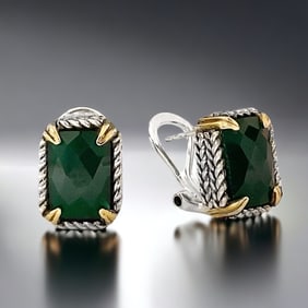 14K Gold & Sterling Silver Green Agate Earrings expertly crafted in Sterling Silver