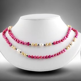 Multi-color Freshwater Pearl 40" Necklace with Sterling Silver clasp and Hematite