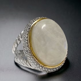 Moonstone Ring Set in Sterling Silver with 14K Gold Bezel