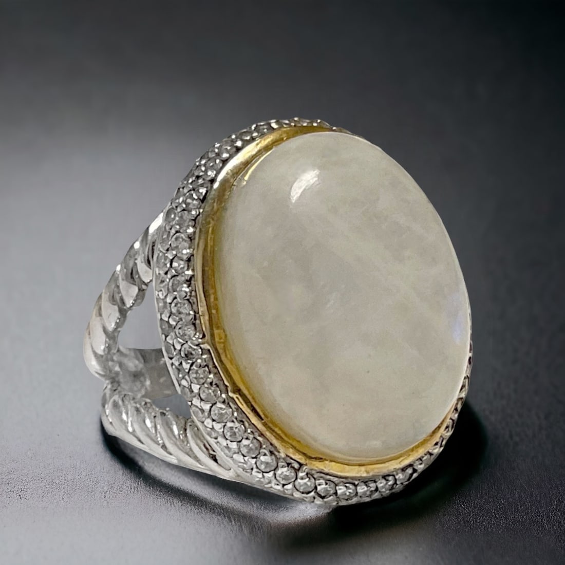Moonstone Ring Set in Sterling Silver with 14K Gold Bezel (1 of 1)