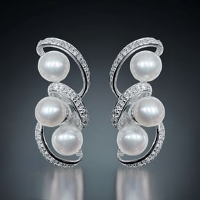 Shimmering 3 Pearl Swirls Sterling Silver Earrings