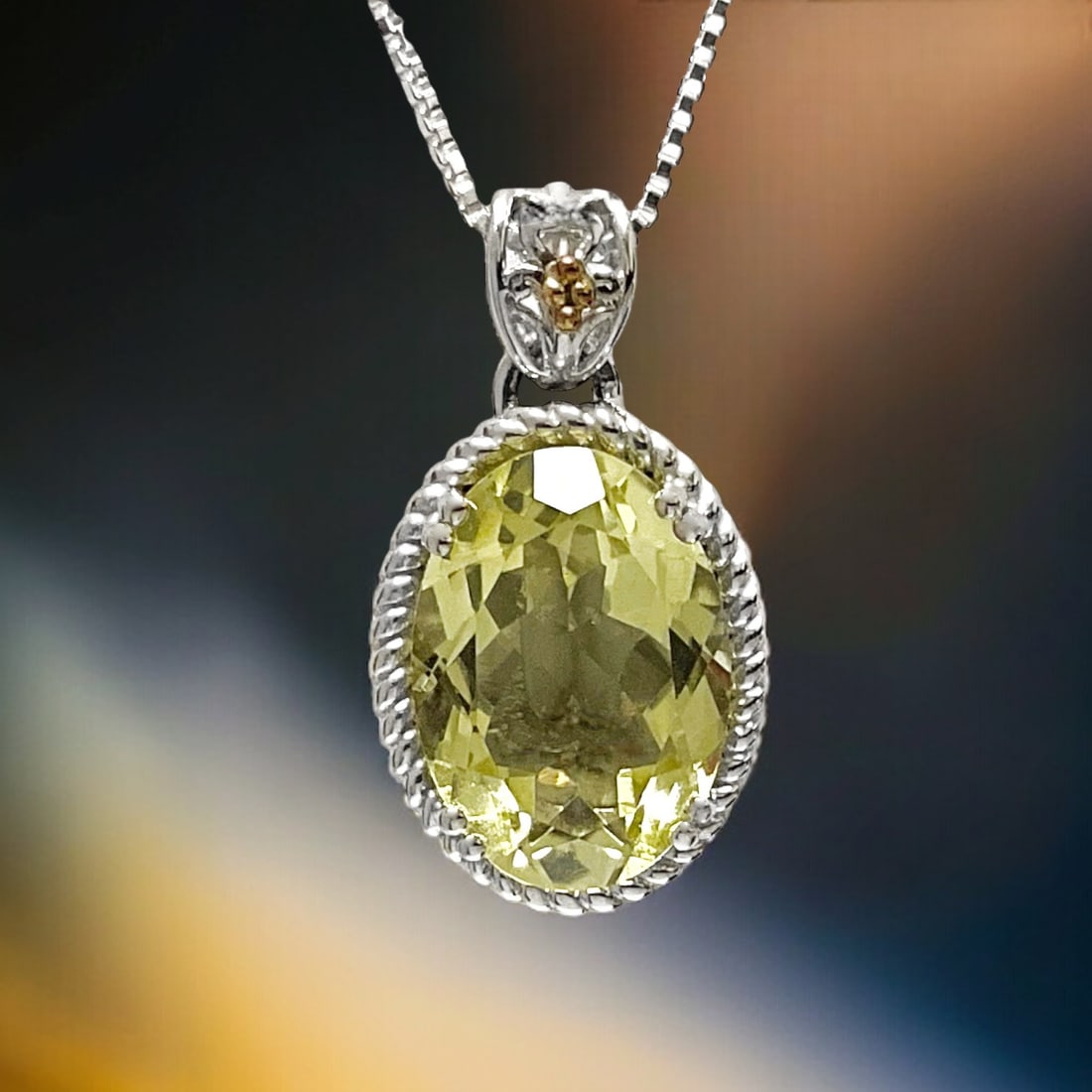 14K Gold & Sterling Silver Twisted Cable Lemon Quartz Pendant with Chain (1 of 1)