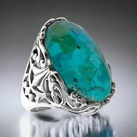 Southwest Turquoise Ring set in Filagree Sterling Silver - Size 6