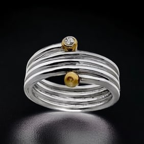 Modern Sophistication 14K Gold & Sterling Silver Hoop Spiral Ring Size 7