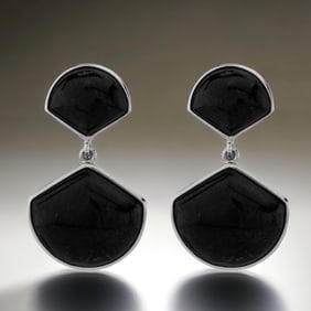 Modern Design Black Onyx Sterling Silver Drop Earrings