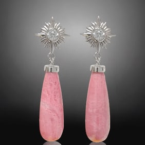 Pink Rhodochrosite Sterling Silver Dangle Earrings