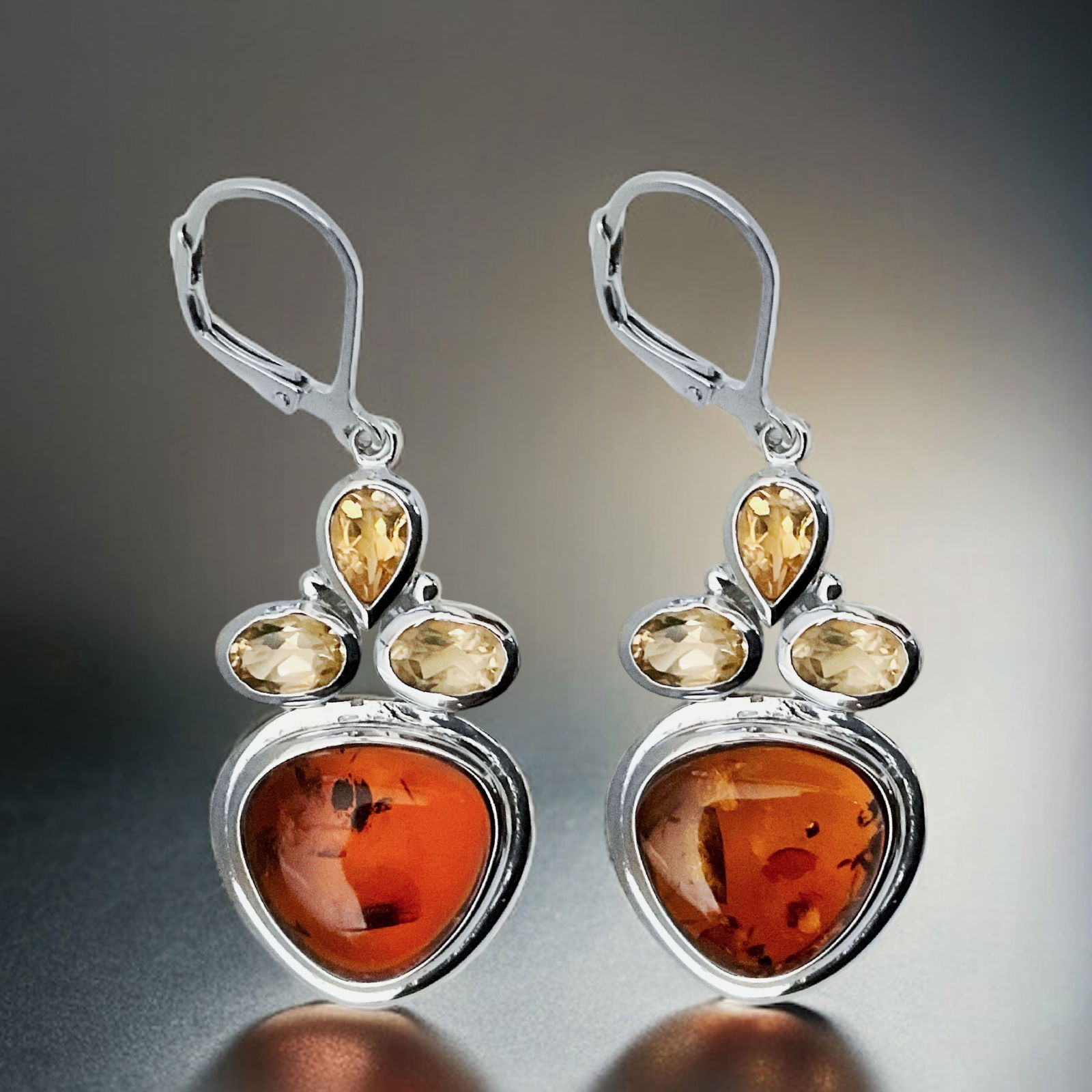 Golden Amber & Citrine Sterling Silver Dangle Earrings (1 of 1)