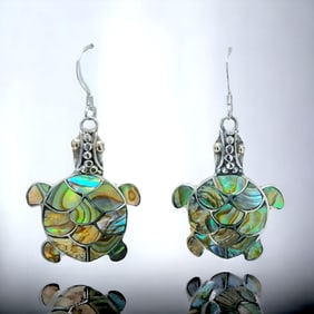 Inlay Abalone Turtle Sterling Silver Earrings