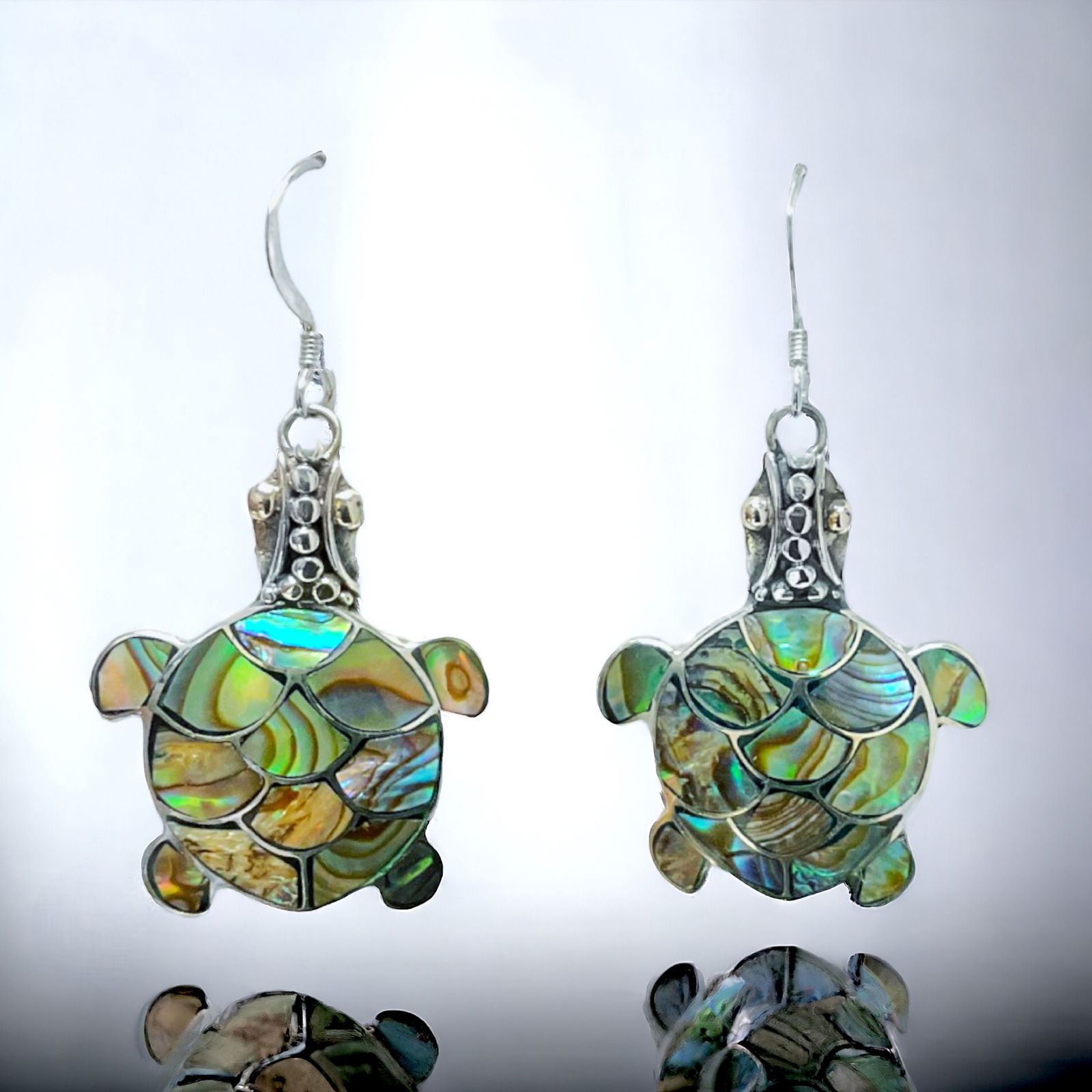 Inlay Abalone Turtle Sterling Silver Earrings (1 of 1)