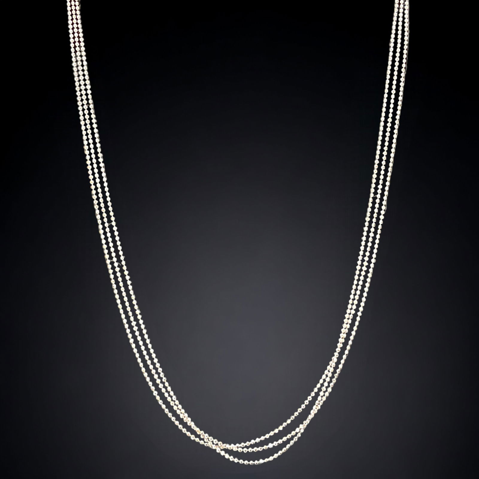 Set of 3 Sterling Silver Diamond-cut Beaded 22" Necklaces Lot (1 of 1)