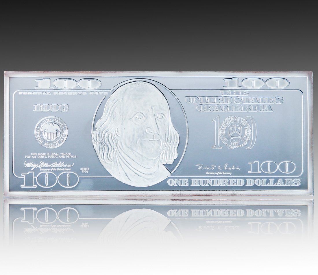 One Quarter Pound $100 Dollar Bill Ben Franklin Design Silver Bar (1 of 4)